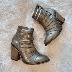 Free People Hybrid Strappy Ankle Boots in Metallic Leather
